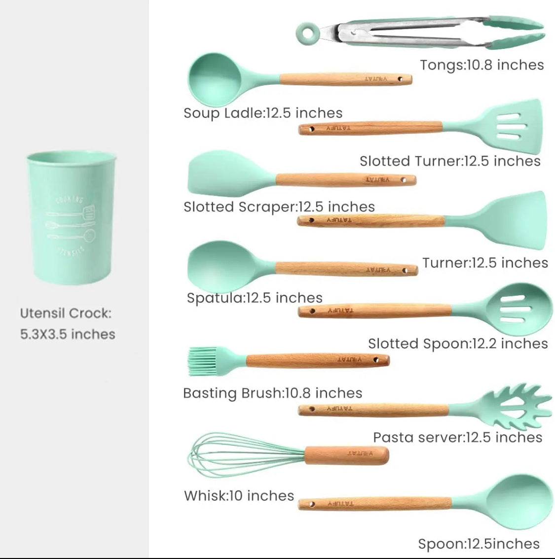 12Pcs-Silicone Kitchenware Set Kitchen Utensils Cooking Sets Non-stick Spatula Silicone Kitchen Tools with Wooden Handle Heat Resistant Non-Toxic BPA Free
