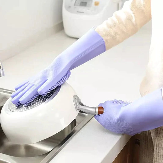 Dish Washing Gloves | Silicone Washing Full Finger (With Wash Scrubber)